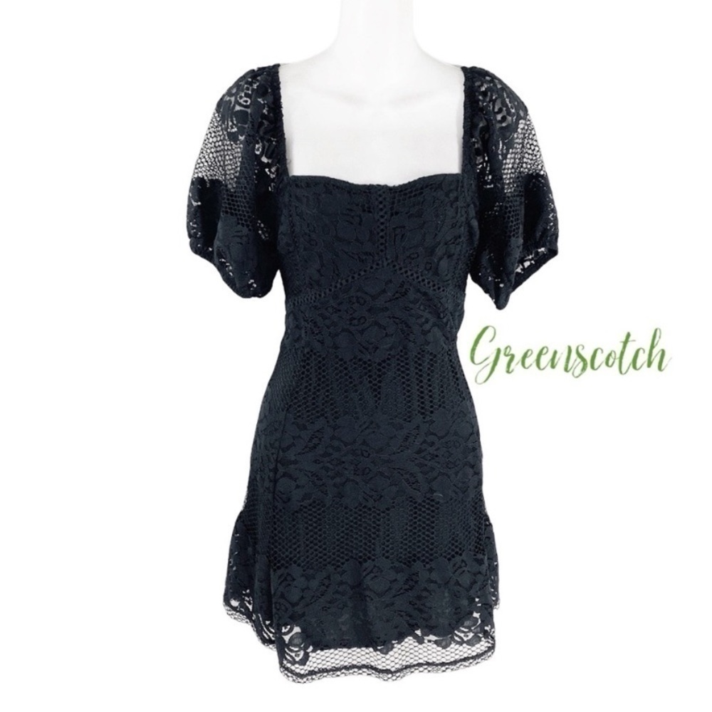 Free People Be Your Baby Black Lace Babydoll Mini Dress Small S RR12 - Picture 3 of 16